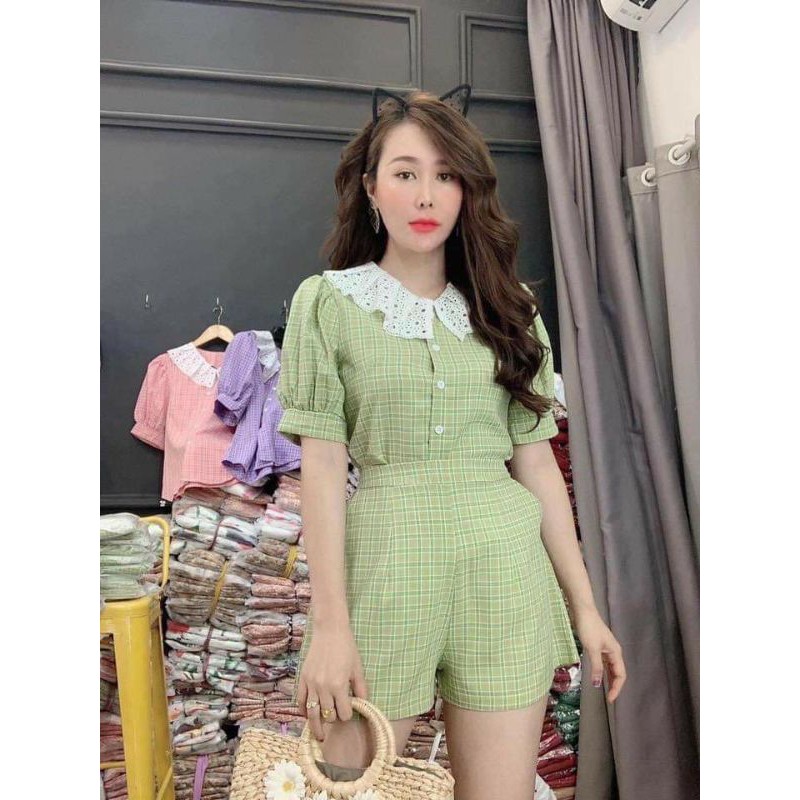 SET CARO CỔ VIỀN REN