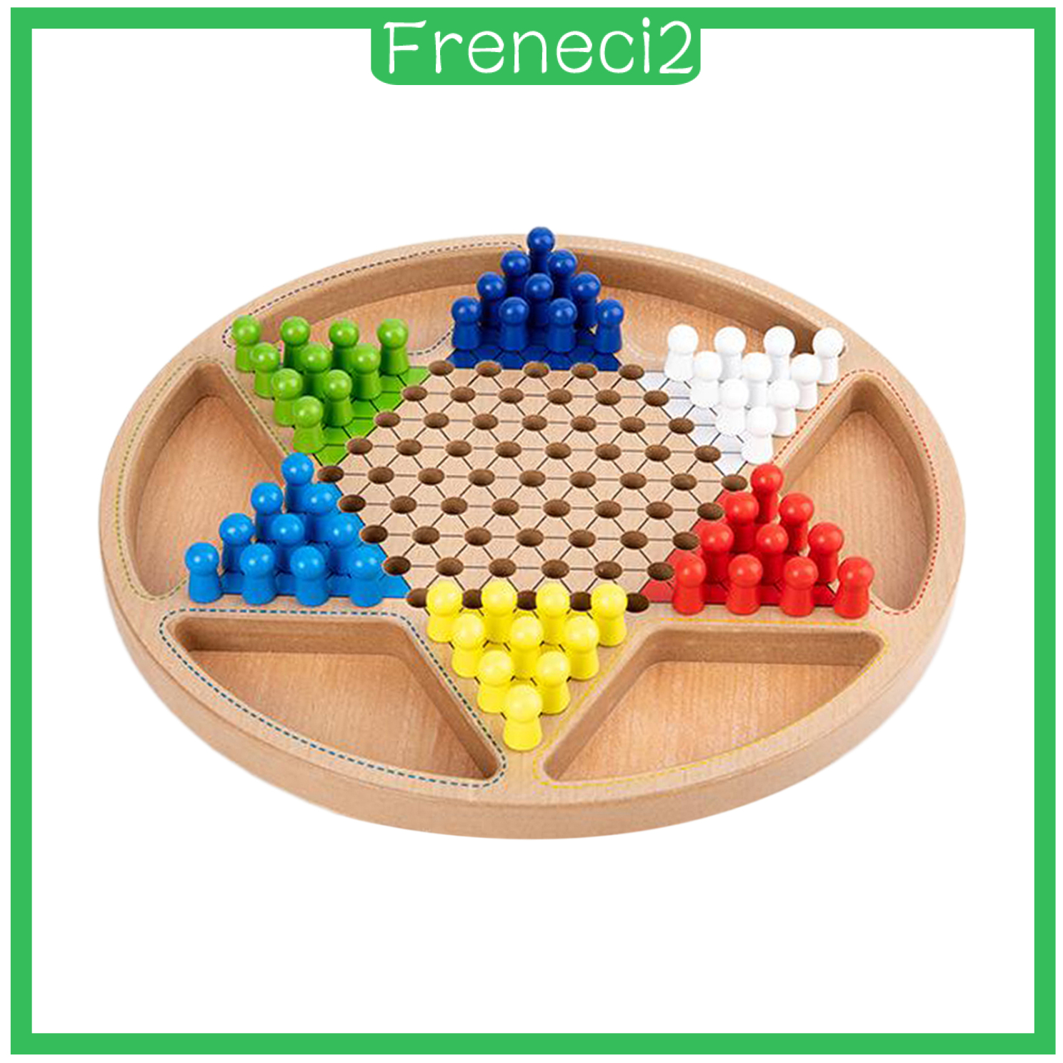 [FRENECI2]2 in 1 Wooden Chinese Checkers Board Game Set with Colorful Pegs Style1