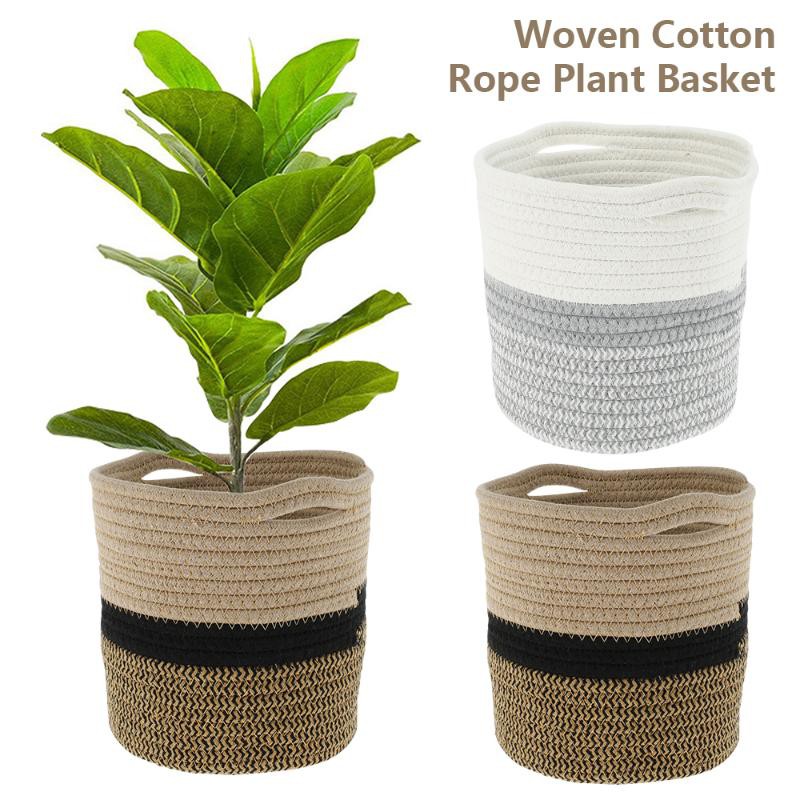 Giỏ làm chậu trồng cây chất liệu cotton cao cấp nhỏ gọn phong cách đơn giản thiết kế có lỗ cầm tay