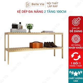 Kệ Để Giày Gỗ 2 Tầng x 100cm BELLEVIE Kệ Gỗ Kệ Đa Năng Đơn Giản Tiện Lợi KT 100Cm x 26Cm x 50Cm