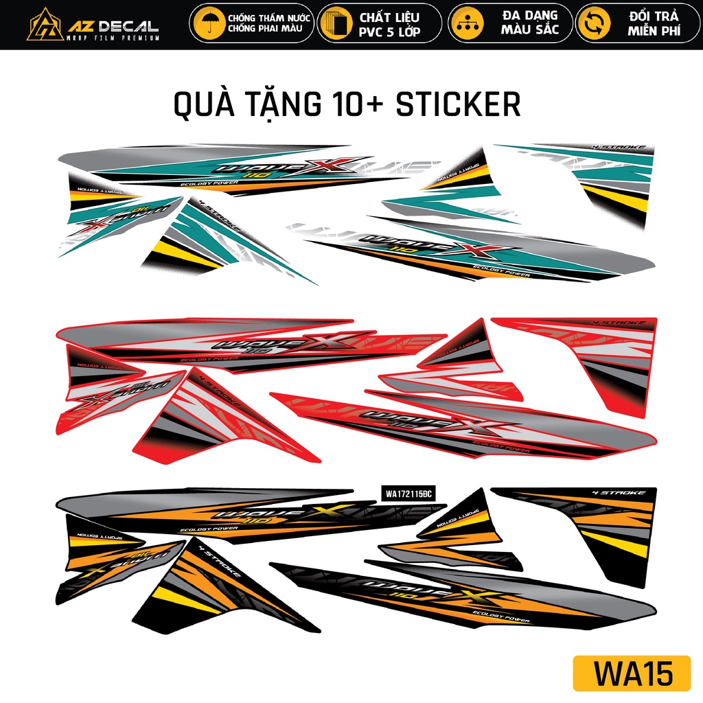 Tem Wave Alpha Chữ X Tặng Sticker Trang Trí | WA15 | Decal Rời Chống Nước, Bền Màu Wave A 2006 - 2021