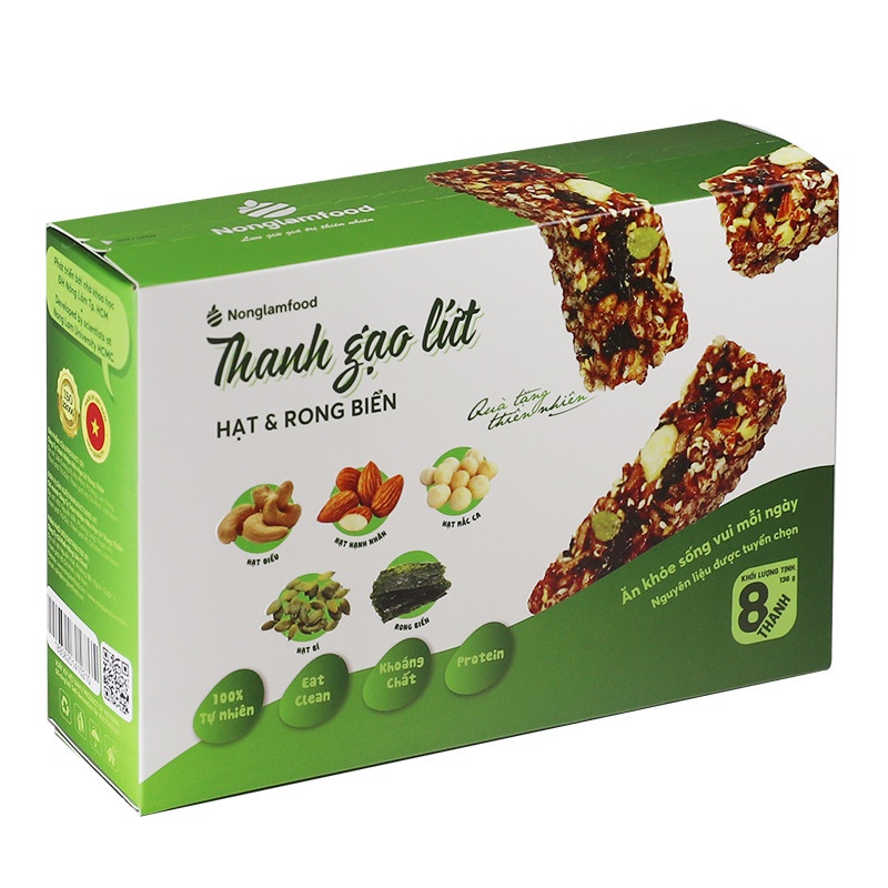 Thanh gạo lứt ngũ cốc Nông Lâm Food mix 4 vị chà bông,rong biển,trái cây,dừa giòn phù hợp ăn kiêng,giảm cân hiệu quả