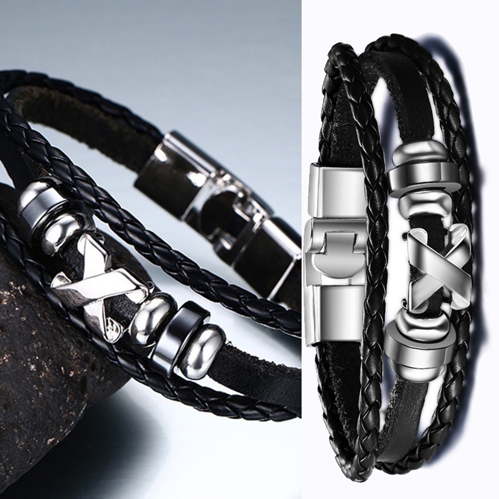 Vòng Tay Dây Giả Da Bện Khóa Chữ X Thời Trang Cho Nam
