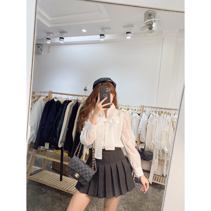 sơmi cổ nơ voan bon