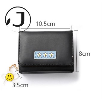 Ví da ngắn mini cầm tay đựng tiền có khóa kéo gắn hình hoa hướng dương đáng yêu