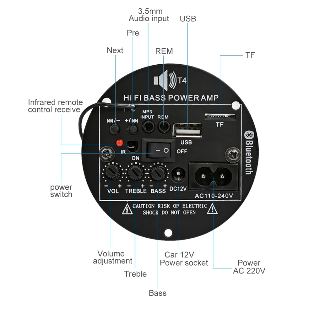 Bo Mạch Khuếch Đại Âm Thanh Aiyima Hỗ Trợ Kết Nối Bluetooth 30w 12v 220v Cho Chất Âm Trầm Tf Usb Fm 5-10 Inch Diy