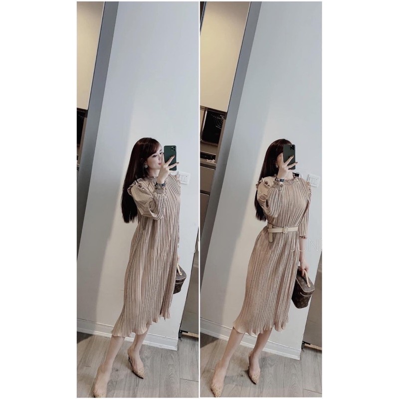 Váy suông dập ly kèm belt da