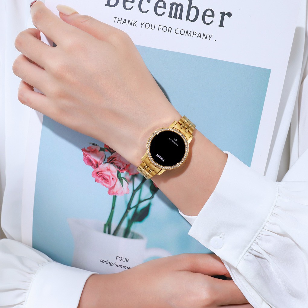 SKMEI 1669 Women Digital Watch Diamond Style Stainless Steel LED Light Casual Fashion Date Time Display