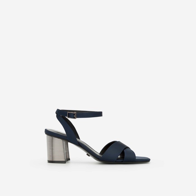 MỚI VỀ VASCARA GIÀY SANDAL GÓT METALLIC PHỐI VẢI SATIN - MÀU XANH NAVY