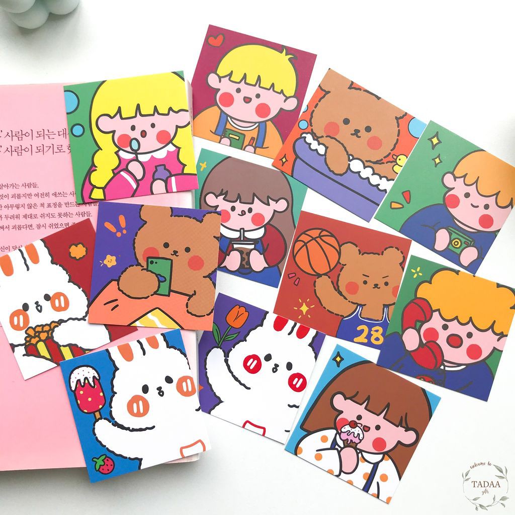 Set 10 postcard hoạt hình Snoopy và cô gái dễ thương trang trí