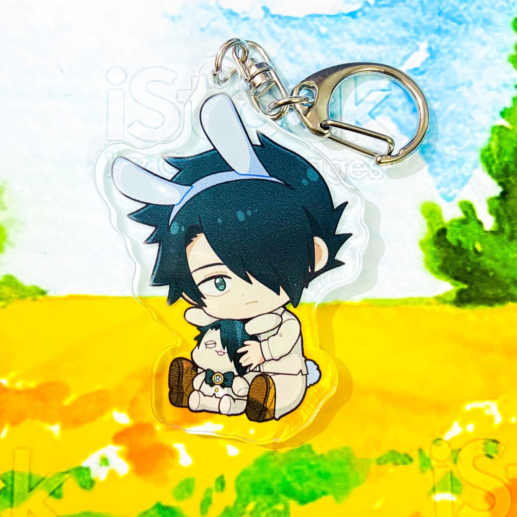 ( Mica trong acrylic ) Móc khóa in hình MIỀN ĐẤT HỨA ver TAI THỎ The Promised Neverland anime chibi xinh xắn