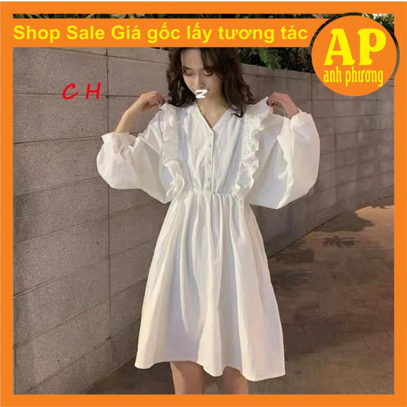 Váy Babydoll Trắng Đen tay bồng cánh dơi🦋 Đầm Nữ Tay Bồng Dáng Suông 🦋 Đầm nữ xòe