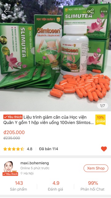 Liệu trình giảm cân của Học viện Quân Y gồm 1 hộp thuốc 100 viên và 2 hộp trà giảm cân (hàng chính hãng date mới)