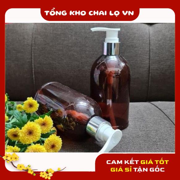 Chai Chiết Mĩ Phẩm ❤ SIÊU RẺ ❤ Chai nhựa pet Nâu vòi nhấn sữa tắm Xi bạc,vàng 250ml lùn chiết mỹ phẩm , phụ kiện du lịch