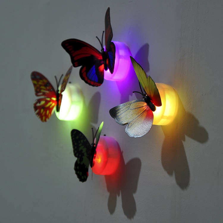 3D đôi ba chiều bướm dán tường ĐÈN LED sáng bướm phát sáng ánh sáng ban đêm cạnh giường ngủ giáng sinh cảnh bố trí