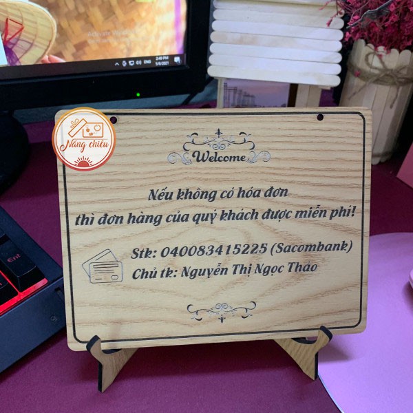 Biển ghi chú để bàn dành cho các shop bán hàng kèm chân đứng - Bảng gỗ thiết kế và khắc chữ theo yêu cầu
