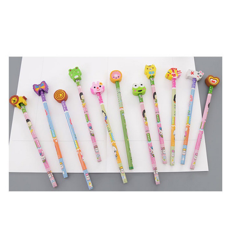 Bút chì có cục tẩy kiểu dáng hoạt hình dễ thương tiện dụng cho bé