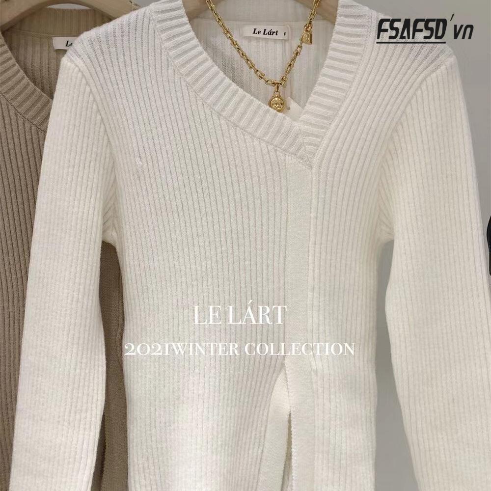 Áo Len Nữ Dài Tay Cổ Chữ V Xẻ Tà Thời Trang