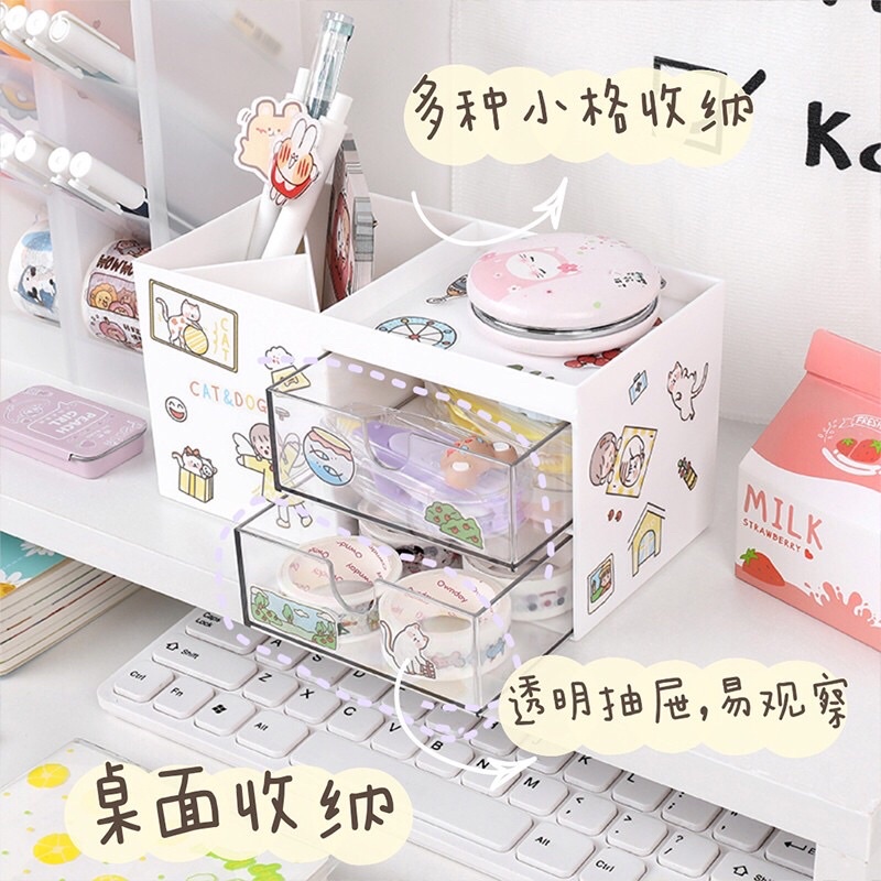 Kệ đựng Mỹ phẩm, đựng bút đa năng tiện lợi đựng đồ trang điểm, đồ dùng học tập tiện ích có hai ngăn kéo nhỏ Puravida