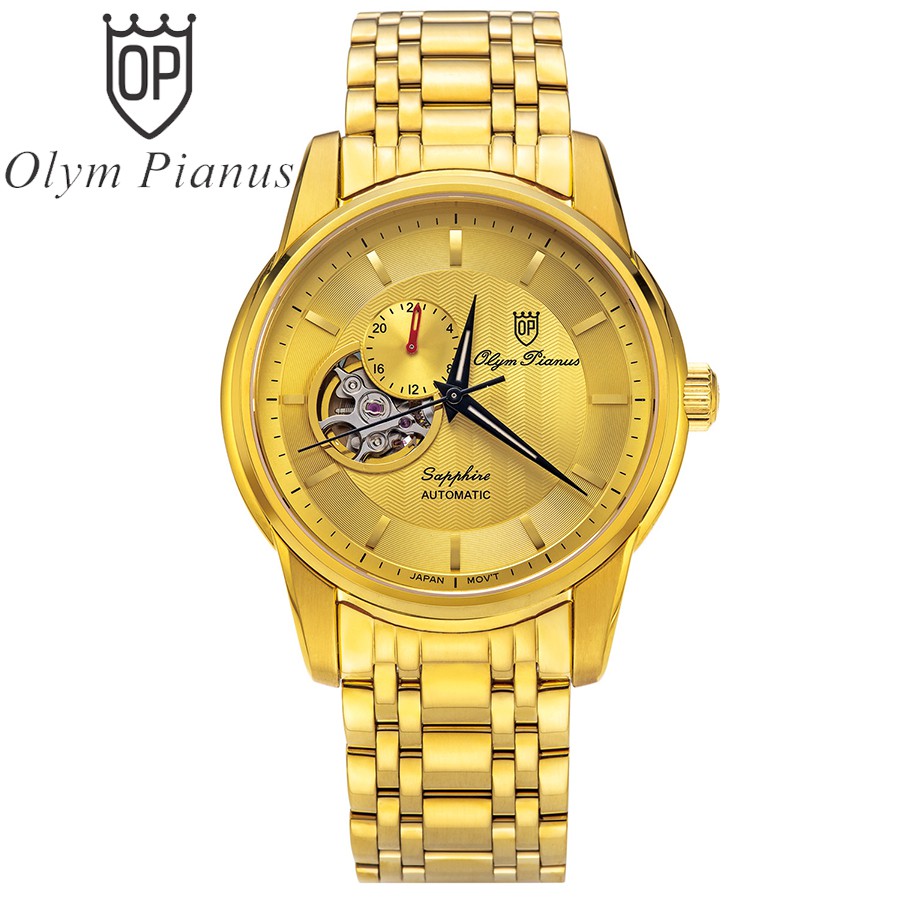 Đồng hồ nam dây kim loại mặt kính chống xước Automatic Olym Pianus OP990-163 OP990-163AMK vàng