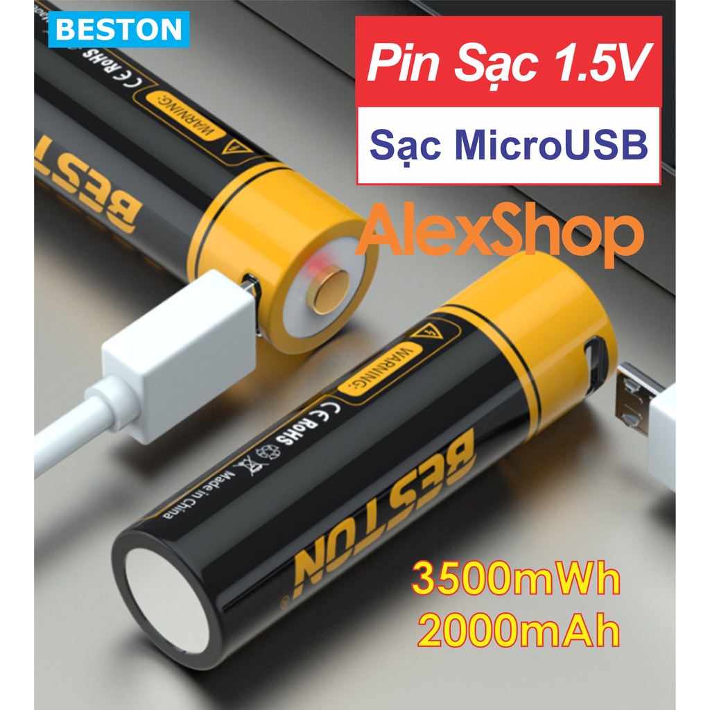 [Vỉ 2 Viên] Pin Sạc AA/ AAA 1.5V Beston Đầu USB Công Suất 3500mWh/ 1000mWh