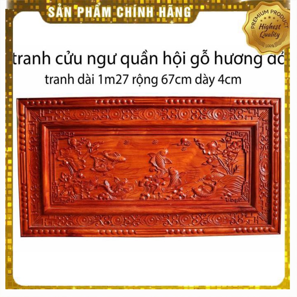 Tranh gỗ hương đỏ-tranh cửu ngư quần hội-tranh trang trí gia đình-tranh gỗ cao cấp