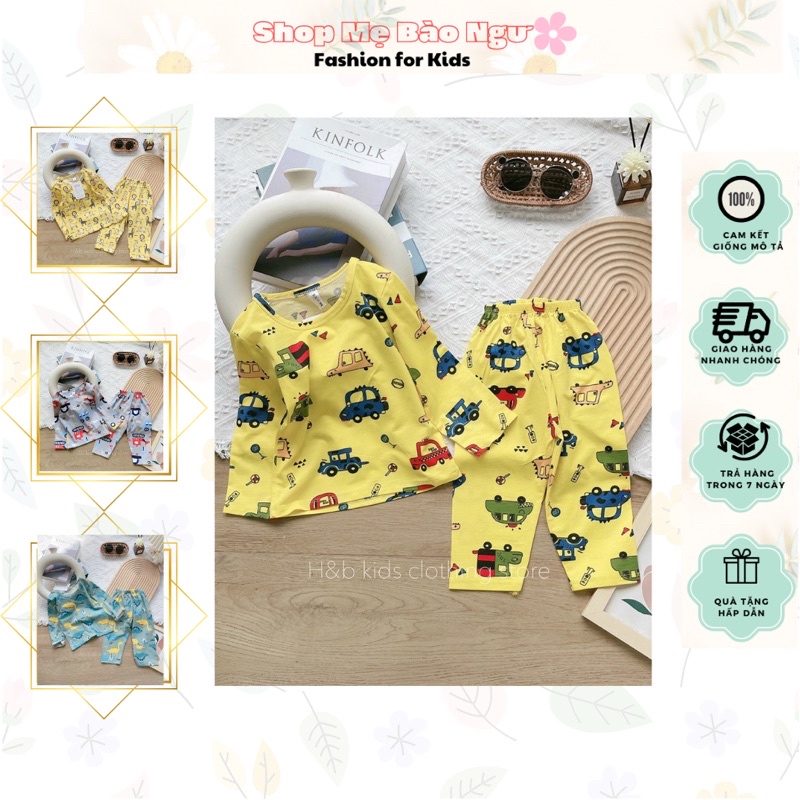 Đồ bộ bé trai, bộ dài tay bé trai chất cotton hoạ tiết in tràn