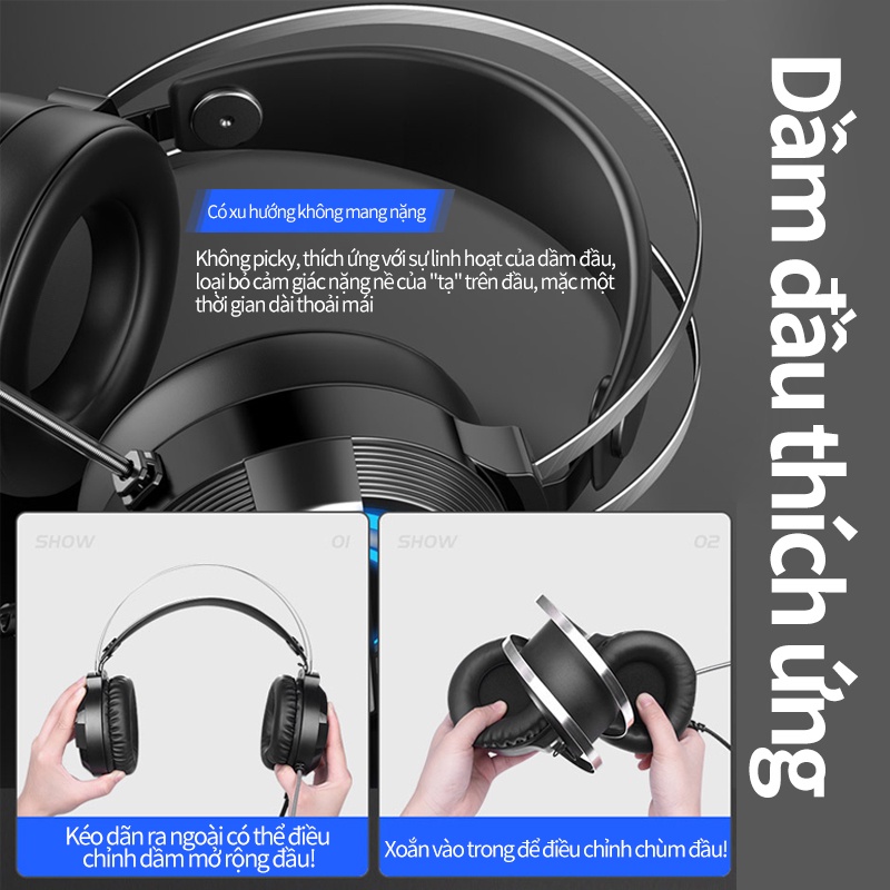 Tai nghe chụp tai máy tính GAMING MC Q9 có đèn LED đổi màu, headphone chơi game trên laptop, pc