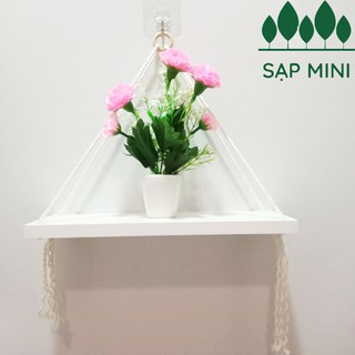kệ gỗ treo tường dây thừng màu trắng 1 tầng Decor, gỗ quế thơm, tặng móc treo