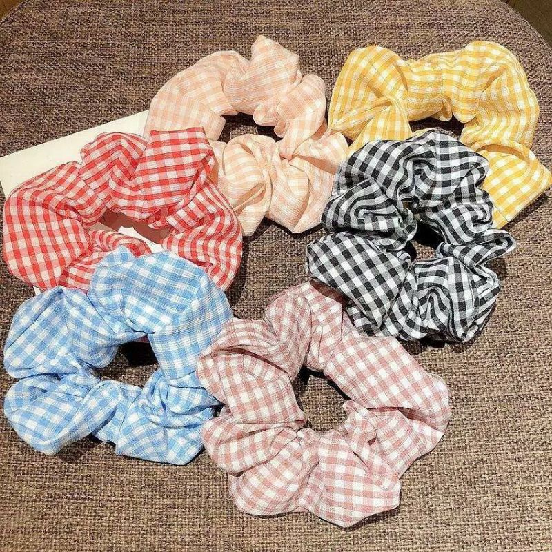 Buộc tóc Scrunchies  vải kẻ caro