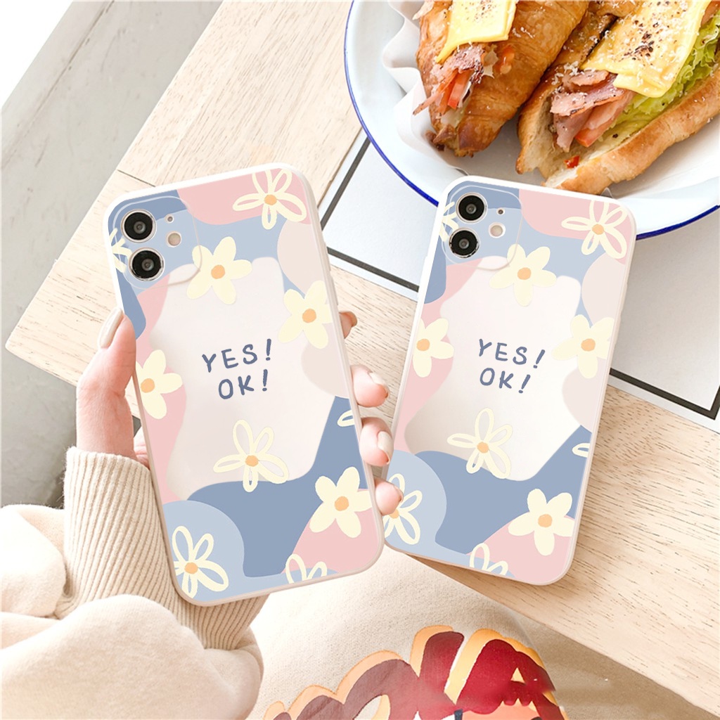 Ốp lưng iphone cạnh vuông họa tiết hoa kèm chữ Yes và No dành cho iphone 6/6s đến iphone 13promax-e160
