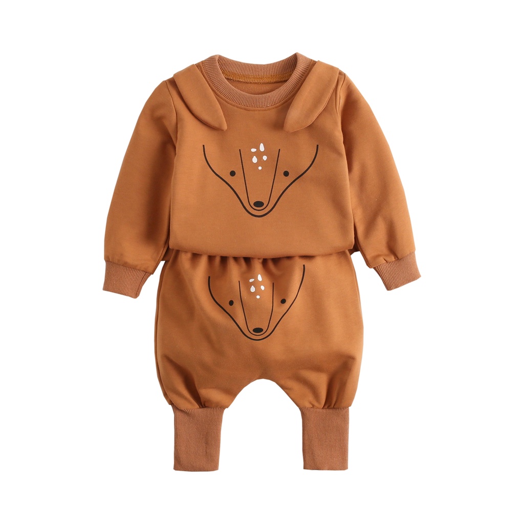 Sanlutoz Vật Dễ Thương Áo Thun Tay Dài + Quần Cotton In Họa Tiết Động