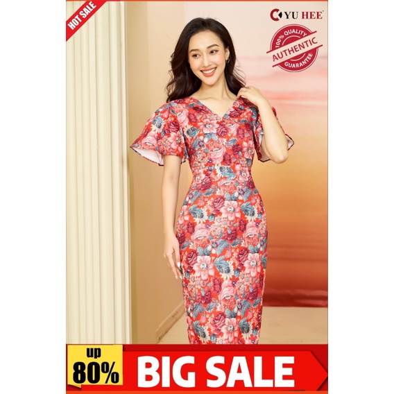 Đầm thiết kế body tay xoè dáng bút chì qua gối;cao cấp 2 lớp YuHee