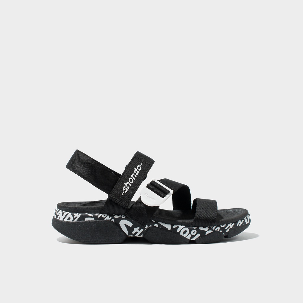 Giày Sandals Nam Nữ Unisex Shondo F7 Track Monogram Vẽ Tay Đen