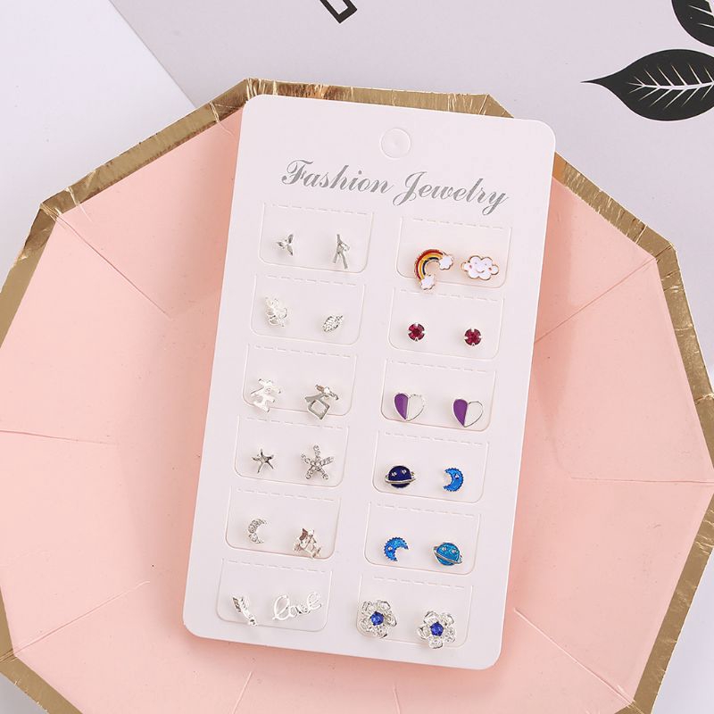 Set 12 Đôi Bông Tai Nhiều Kiểu Dáng Xinh Xắn Thời Trang Cho Nữ