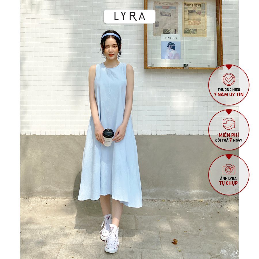 Váy suông nữ cổ tròn LYRA, chất liệu thô đũi mát dáng xòe phong cách Hàn Quốc- VXYVD0060