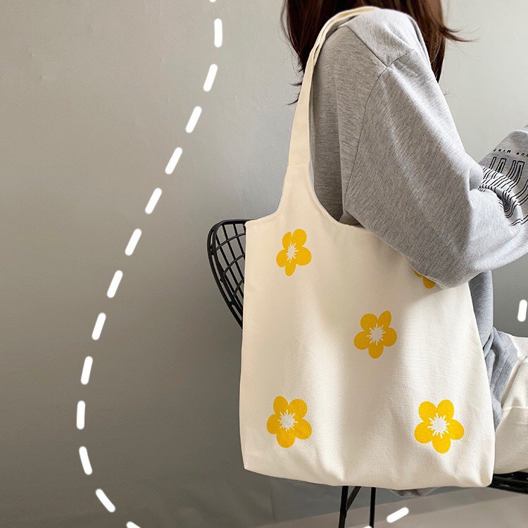 Túi tote vải canvas liền quai không khóa miệng túi đi học đi chơi phong cách free style