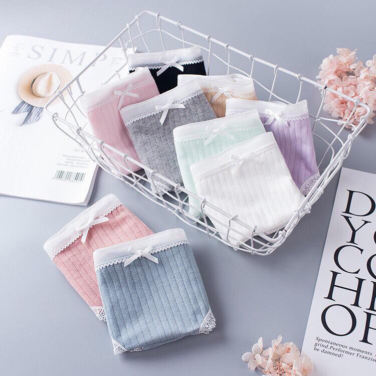 Quần lót nữ cotton tăm nơ viền ren thun lạnh dễ thương sexxy gợi cảm