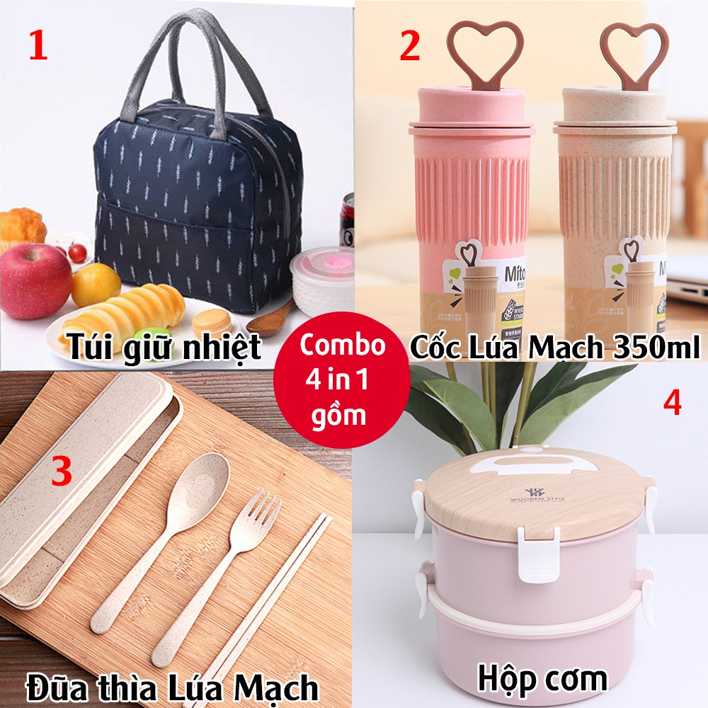 Cặp Lồng Giữ Nhiệt Đựng Cơm 2 Tầng WOODEN STYLE Lõi Inox 304 Không Gỉ HC-06