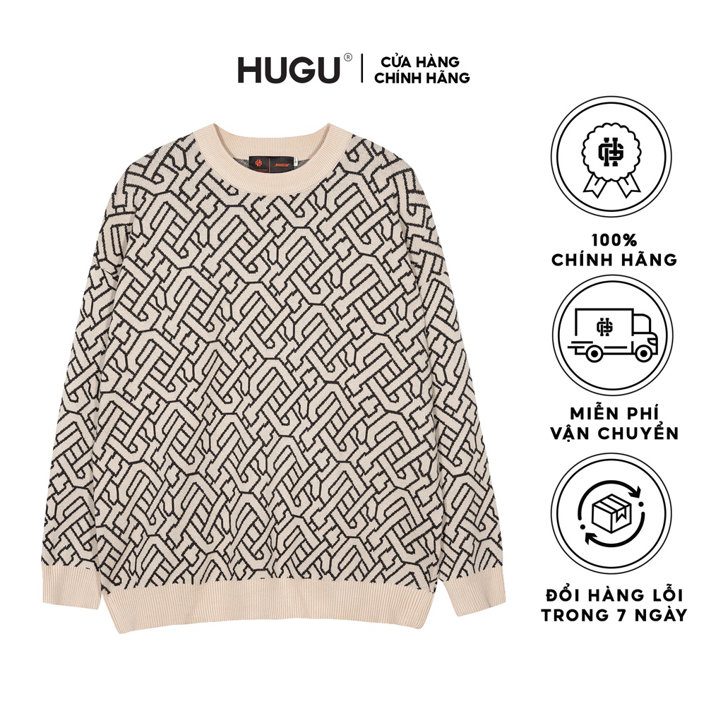 Áo sweater tay dài HUGU - Monogram - vải len, form rộng unisex