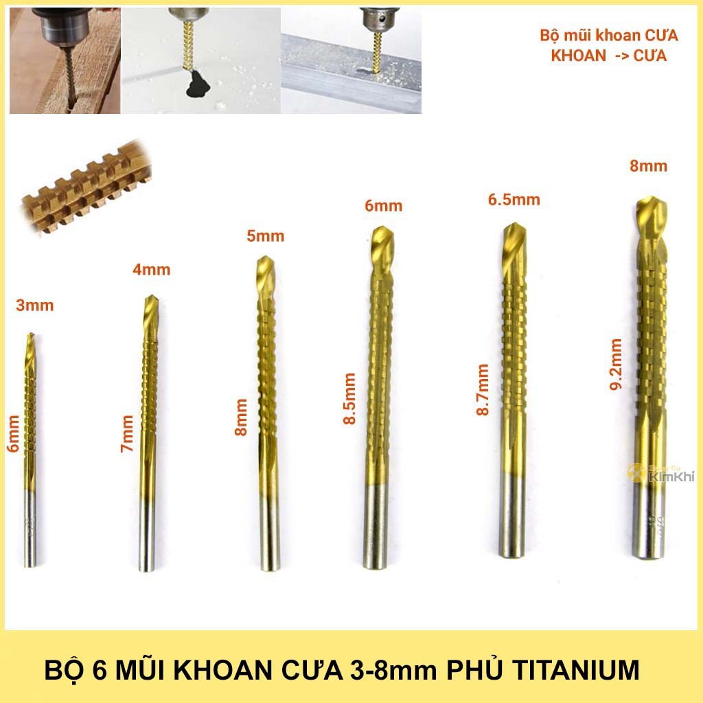 Bộ 6 mũi khoan cưa 3-8mm phủ titanium