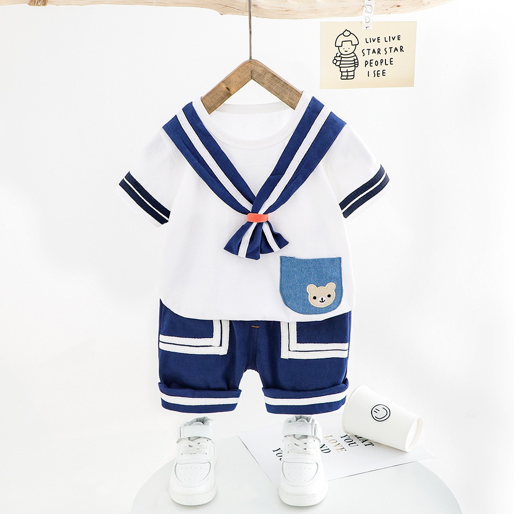 Set trang phục Bộ Cộc Cho Bé Trai Phong Cách Hải Quân kèm quần Short siêu đẹp cho bé trai M 14
