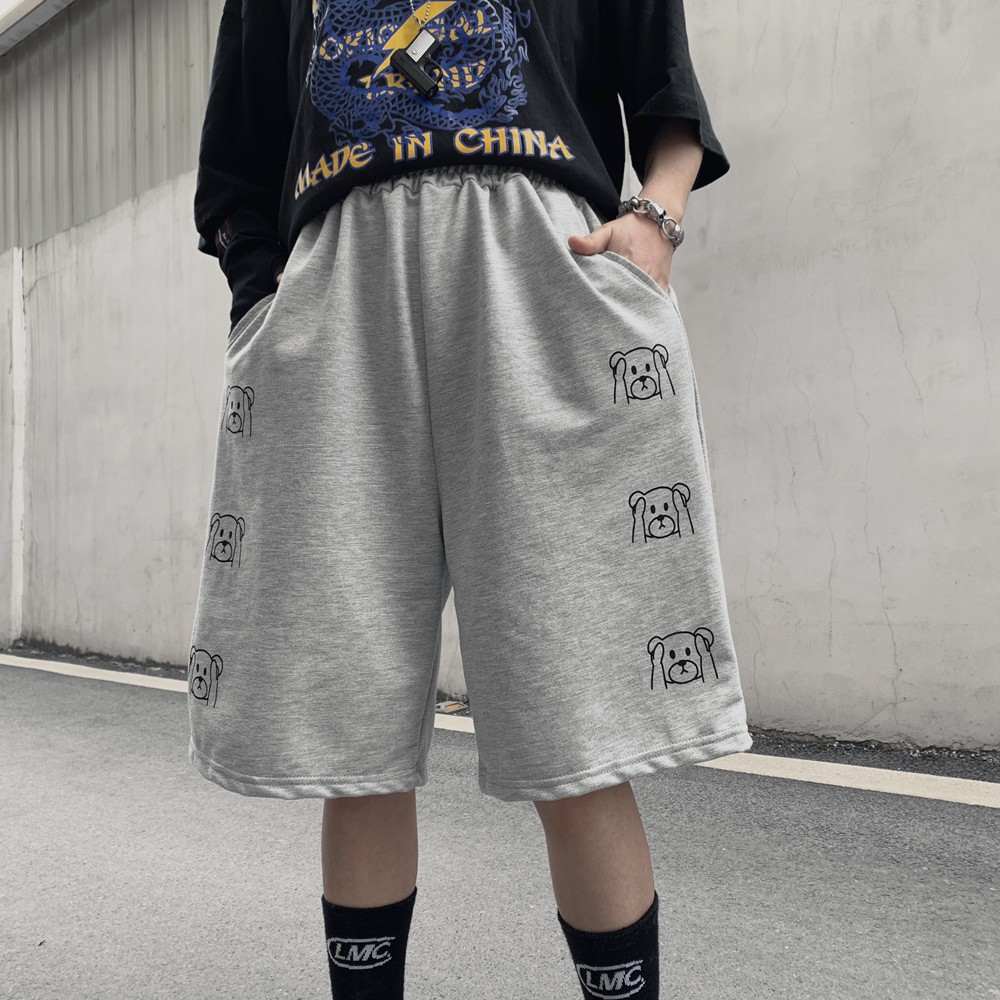 Quần đùi nam nữ mặc nhà in hình gấu, short thun unisex Yinxx QS51