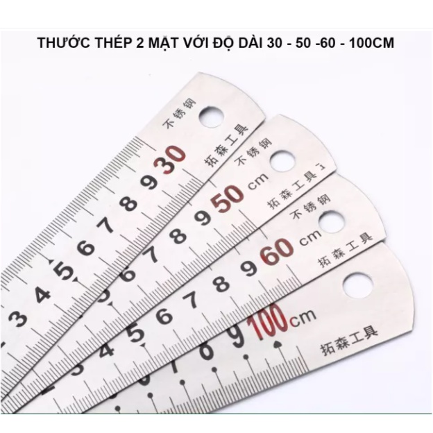 Thước thép 2 mặt, thước lá thép hai mặt với độ dài 100cm, có 2 màu chữ đỏ và đen - Chính hãng TUOSEN