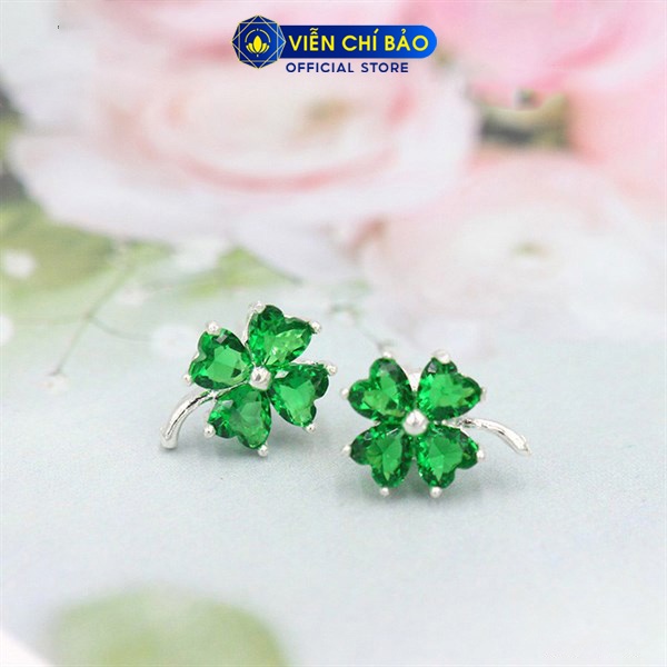 Bông tai bạc nữ cỏ bốn lá xanh lá chất liệu bạc 925 thời trang phụ kiện trang sức nữ Viễn Chí Bảo B400147-XL