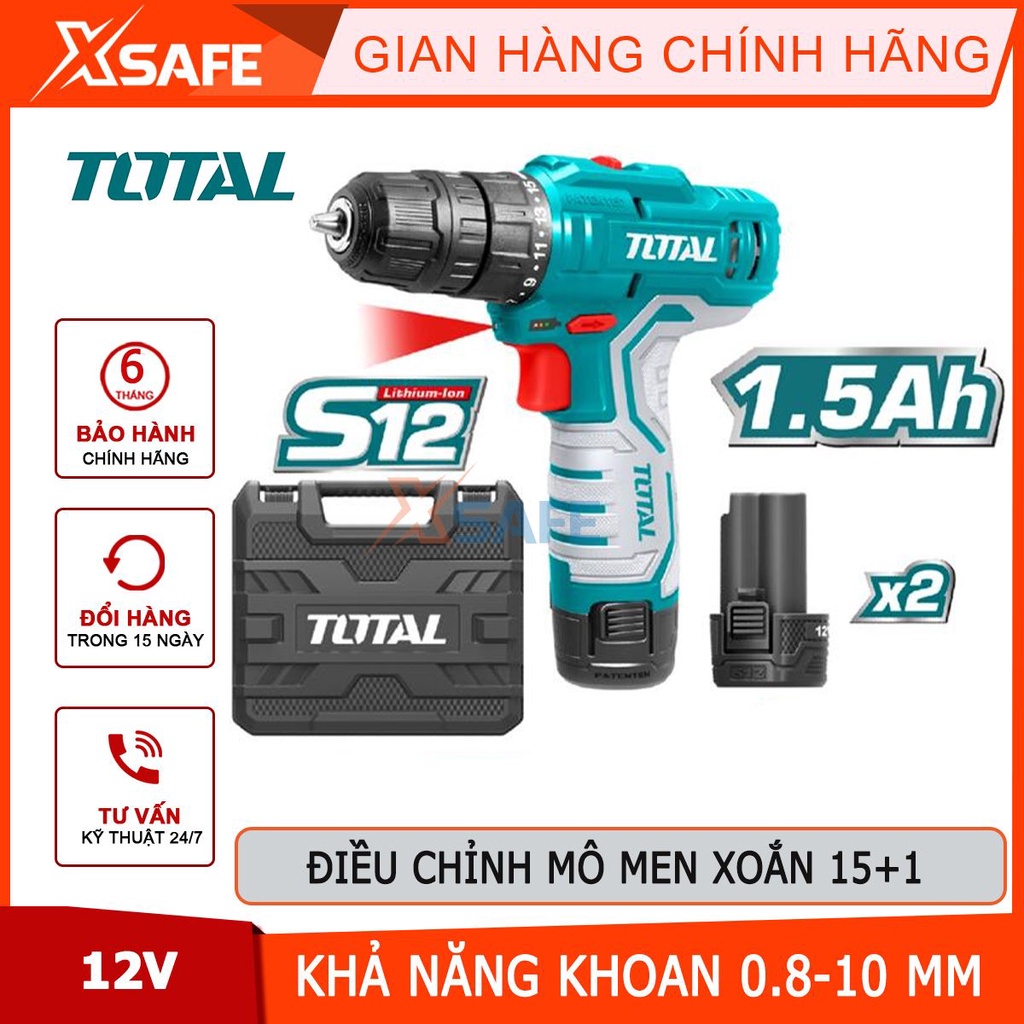 Máy khoan pin 12V 10mm Total TDLI12325 Máy khoan cầm tay khả năng khoan 10mm, nhông 2 tốc độ, có đèn led làm việc