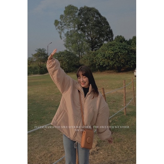 (Ảnh thật) Áo khoác phao nhung cổ dựng dây rút the.sweaterweather TSW - Hàng nhập khẩu