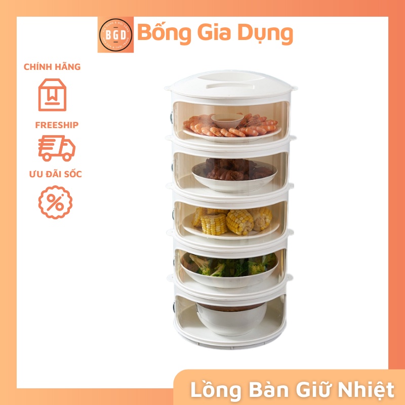 Lồng Bàn Giữ Nhiệt 5 Tầng Thông Minh Cửa Mở Ngang Trong Suốt Kích Thước 25x25x55cm