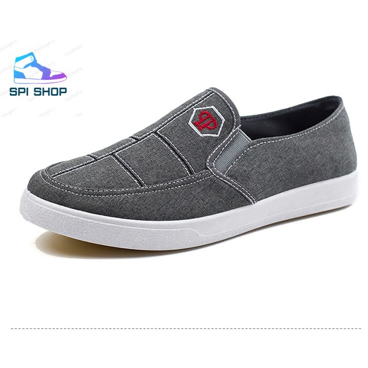Giày Lười Vải Nam Màu Ghi Dáng Đẹp S46 Đế Bằng 2,5Cm
