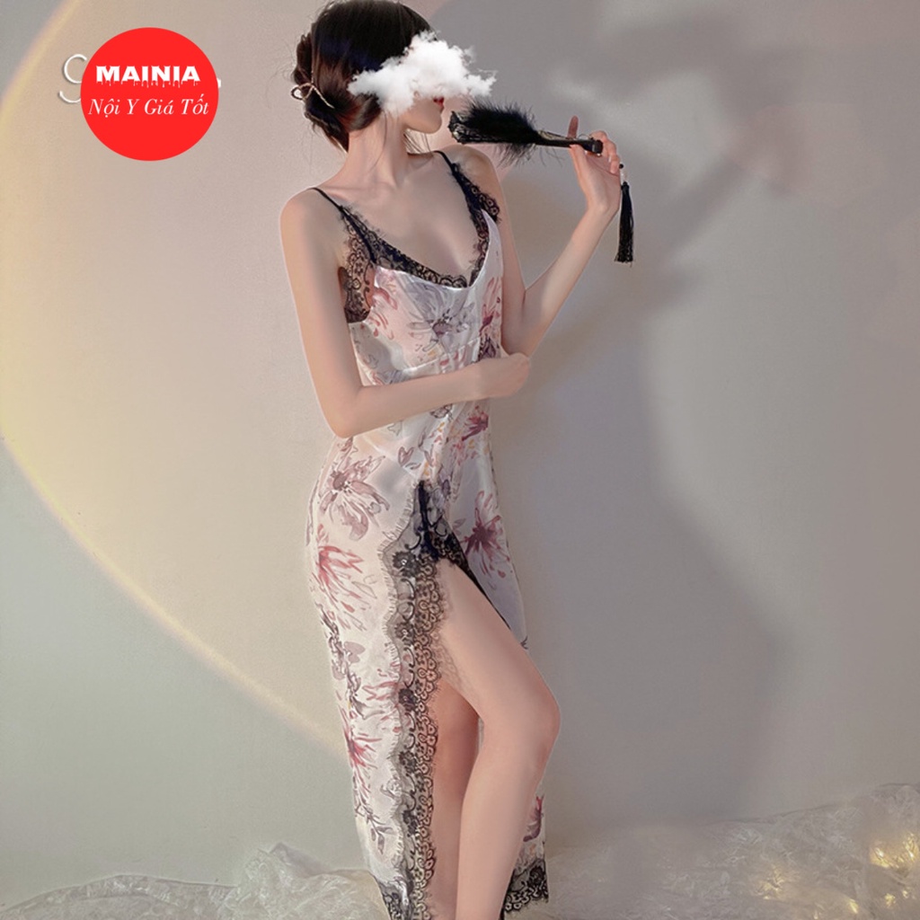 Đầm Ngủ Váy Ngủ Voan Hoa Hai Dây Phối Ren Xẻ Đùi Gợi Cảm Sexy Quyến Rũ Mainia Shop